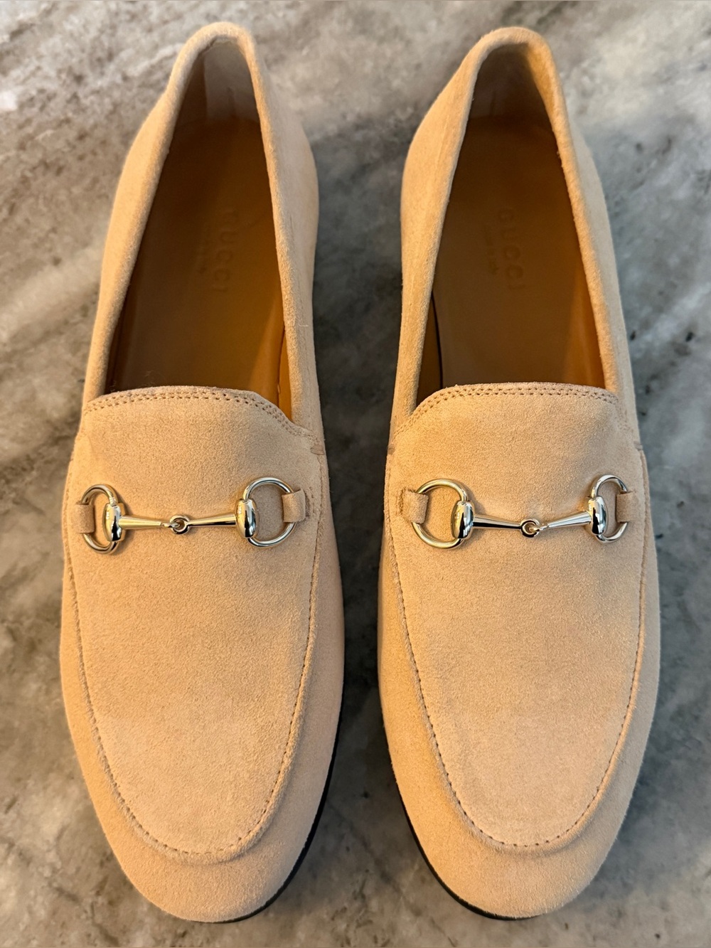 GUCCI JORDAAN HORSEBIT LOAFER NEW IVORIE SUEDE MOCCASIN 38/ 8 US BEIGE CREAM